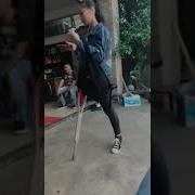 Chinese Rhd Amputee Girl One Leg One Crutch